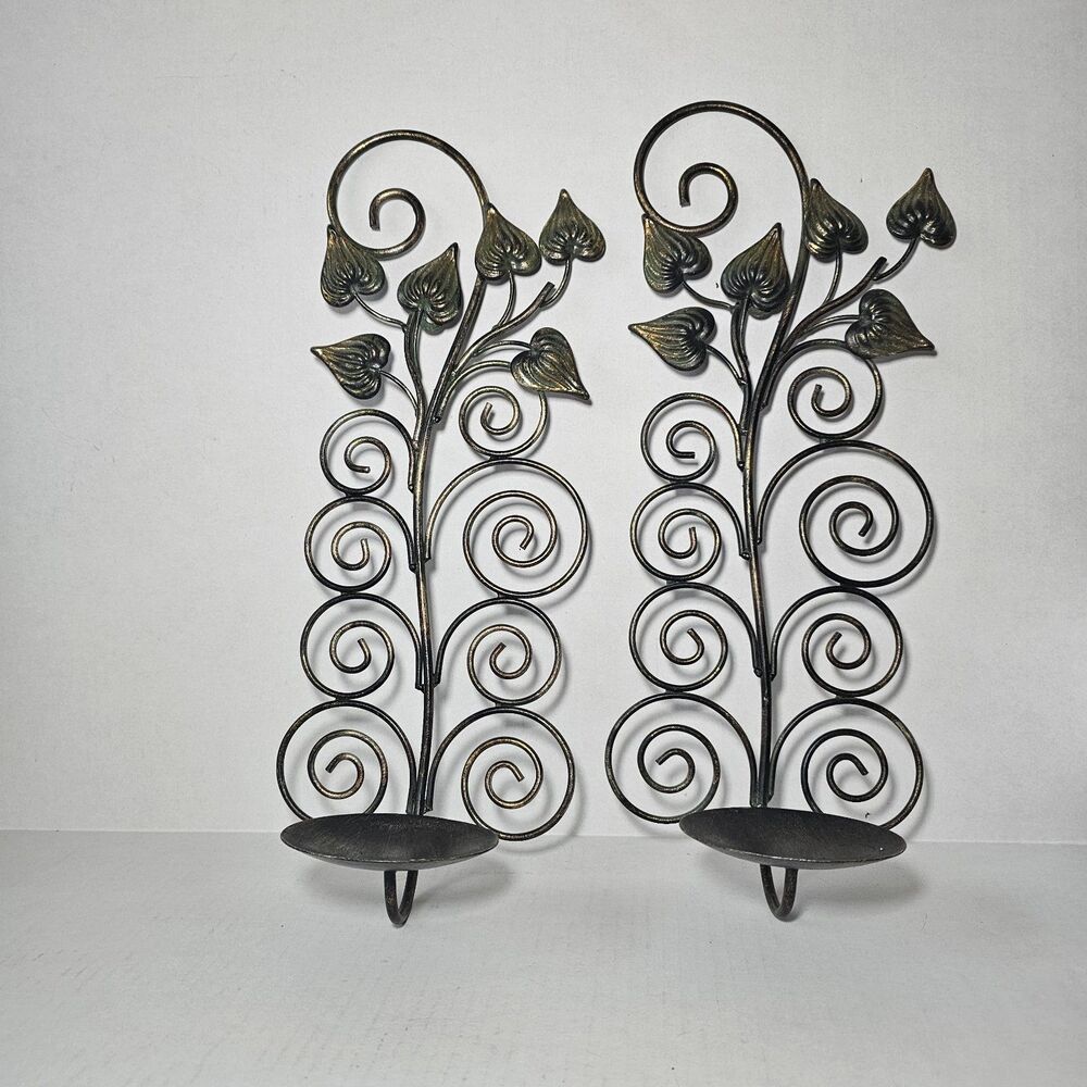 Antique-style Leaf Branch Wall-mounted Metal Candle Sconces 18"